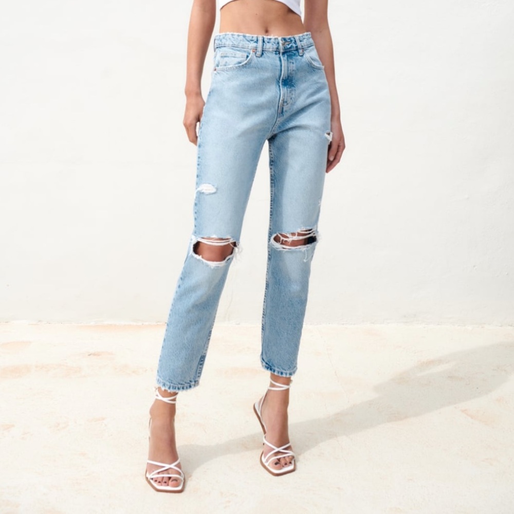 zara ripped mom jeans indigo 8197/030